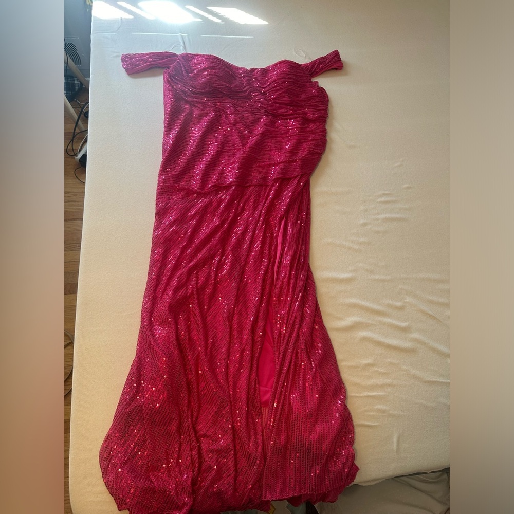 Hot Pink Off the Shoulder Prom Dress